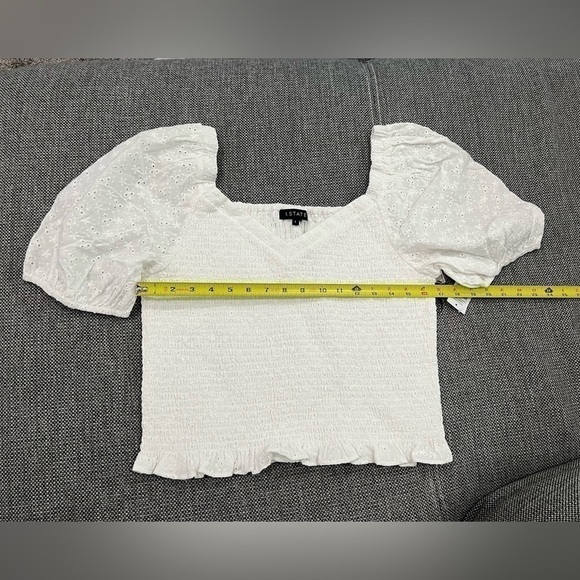 1.State Eyelet Smocked White Top (Size L) - Picture 5 of 7